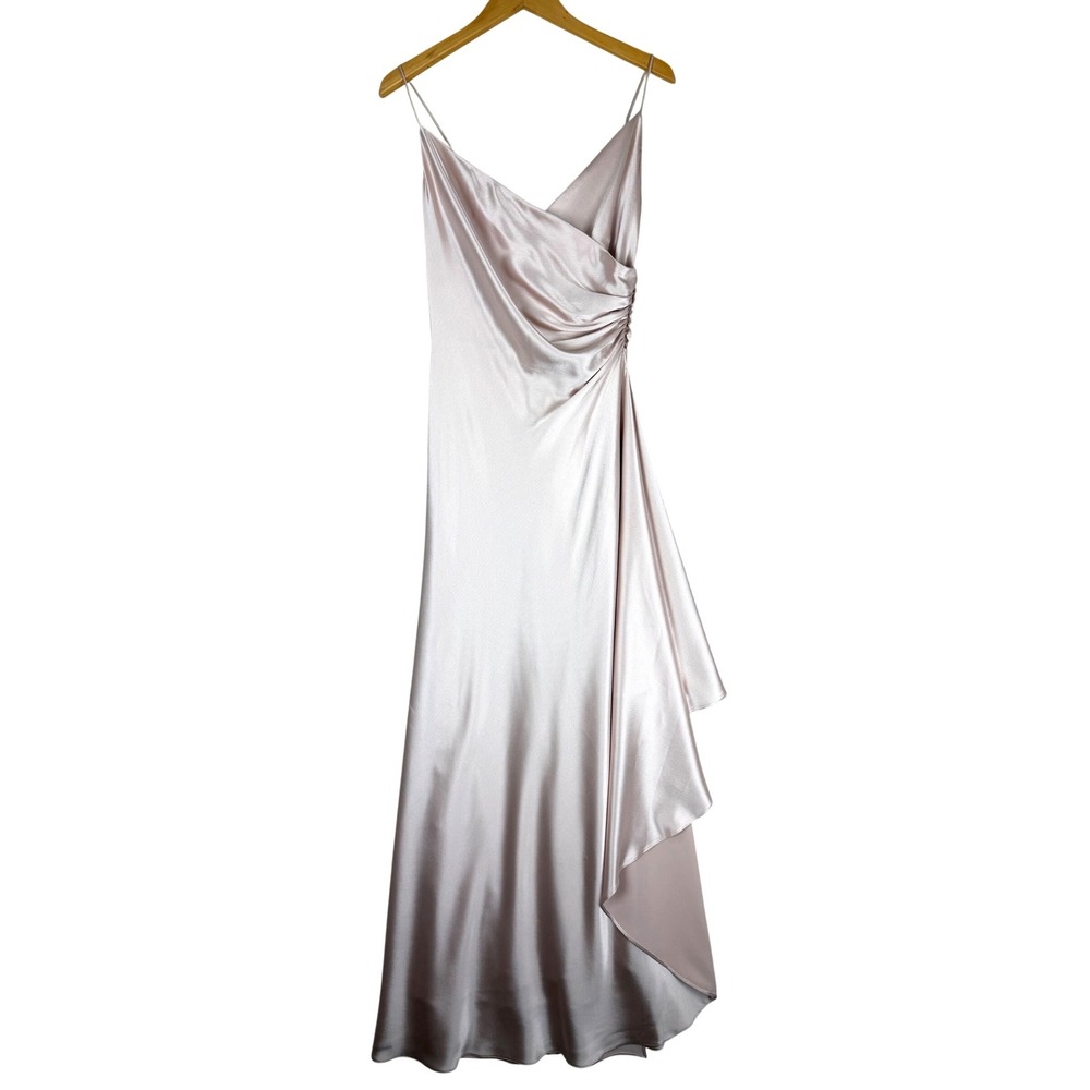 Jones New York Evening Vintage Light Pink Satin Maxi Dress‎ Side Slit Ruched 8